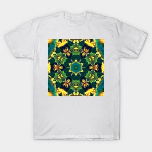 Psychedelic Kaleidoscope Yellow Blue and Green T-Shirt